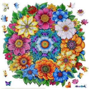 Qiuenisray Wooden Puzzles for Adults 200 Pieces, Flower Jigsaw Puzzles for Woman and Gril, FSC Certified Unique Shape Animal Puzzles, Wood Creative Gift for Family Game 12.4x11.4 in