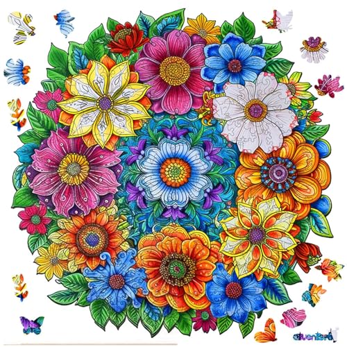 Qiuenisray Wooden Puzzles for Adults 200 Pieces, Flower Jigsaw Puzzles for Woman and Gril, FSC Certified Unique Shape Animal Puzzles, Wood Creative Gift for Family Game 12.4x11.4 in