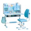 Qiuikloi Adjustable Kids Study Desk and Chair Set, Widened Desktop Children Study Table with Sitting Corrector, Sliding Drawer, Dual Back Support & Backpack Hook, Ergonomic Learning Desk Set
