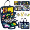 Qizfun Toddler Busy Board Montessori Toys – Sensory Busy Book, Educational Learning Travel Toy for Airplane & Car, Keeps Toddlers Entertained, Birthday Gifts for Toddler Boys Girls (Blue/P8)