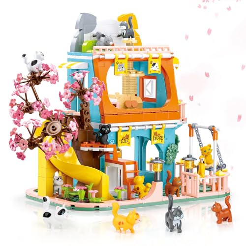 QLT QIAOLETONG Cute Cat House Toy Building Set for Girls 6-12, Compatible with Lego Friend, 521 PCS Friendship House Building Blocks Kit with Animals, Ideas Birthday Gift for Kids Boys 8-12