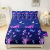QOOMO Colourful Butterfly Sheet Set,Dream Violet Flower Twin Bed Set for Kids,Cartoon Butterfly 4pcs Bedding Set Printed Comforter with 1 Fitted Sheet,1 Flat Sheet,2 Pillow Cases,Soft and Breathable