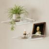 QsQueen Acrylic Floating Shelves with Solid Wood Base, Wall Mounted Shelf for Plants, Perfume, Nail Polish, Bathroom, Bedroom & Living Room Décor White