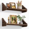 QsQueen Floating Shelves for Wall, 17 Inch Scalloped Paulownia Wood Shelf with Wooden Brackets, Rustic Decorative Wall Shelf for Bedroom, Living Room & Bathroom Decor
