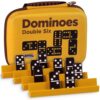 Queensell Double Six Dominoes Set with 4 Silicone Holders, 28 Black Domino Tiles, Easy-to-Read White Dots, Travel Bag, Classic Board Game for Kids, Adult, Family Game Night