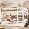 Queen Size Convertible Bunk Bed with Trundle and Side Shelf (Queen)