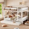 Queen Size Wood Detachable Bunk Bed with Trundle and Side Shelf (Queen)