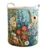 Quilted Floral Fabric Laundry Basket with Handles, Large Round Collapsible Storage Bin for Clothes Toys (R407180A01)
