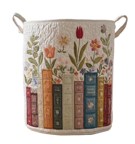 Quilted Laundry Basket with Handles, Boho Floral Quilted Storage Hamper, Large Capacity Laundry Basket for Nursery, Bedroom, Laundry Room,Clothes & Toys (Pattern 04, Small (18"H * 14"W * 14"L))