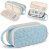 Quilted Pencil Case Bag Large,2 Compartment Pen Pouch with Handle for Girls