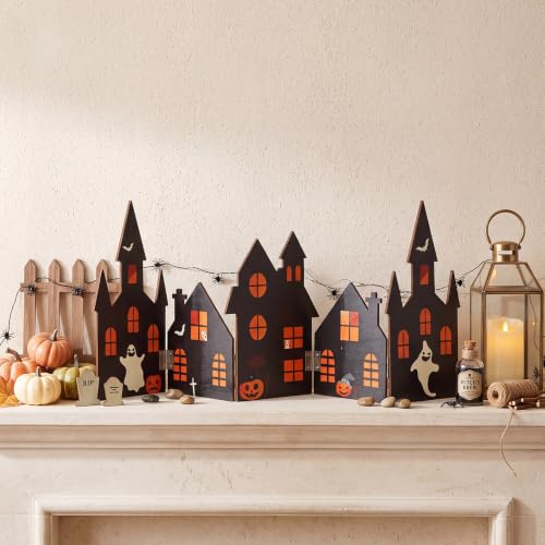 Qunclay Halloween Wooden Haunted Gingerbread House Decor Double Sided Cardboard Craft Decoration Kit for Holiday Halloween Christmas Party Supplies Gifts Home Indoor Outdoor Decoration