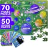 QUOKKA 3-Pack Educational Puzzles for Kids Ages 4-6, 70 Piece USA Map, World Map & Solar System Jigsaw Puzzle Set with 150 Fact Cards, Geography and Space Learning Games for Boys & Girls