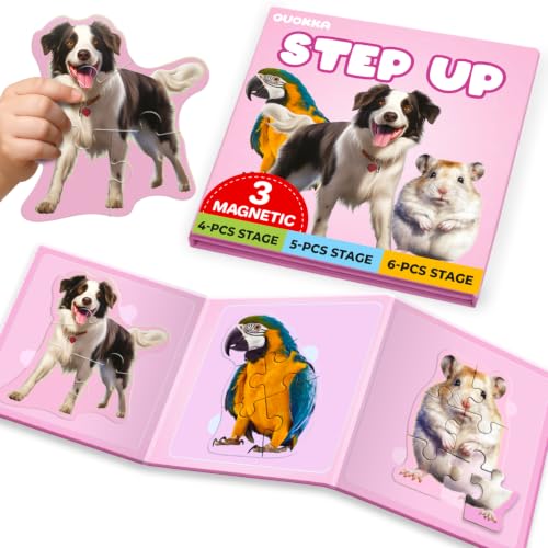 QUOKKA Step Up Magnetic Puzzles for Toddlers 1-3, Animals Puzzle Set in One Book, Travel Games for Kids 3-5, Screen Free Toy for Toddlers and Preschoolers