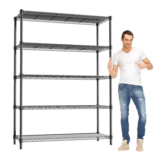 RackBro 48" W Garage Shelving 1875LBS Heavy Duty Wire Shelving Unit, Metal 5-Tier Adjustable Steel Storage Rack with Liners, Storage Tote Rack, 48" W x 18" D x 72" H for Garage Commercial, Black