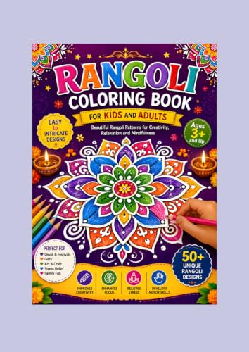 Rangoli Coloring Book for Kids and Adults: Beautiful Indian Rangoli Patterns for Relaxation, Creativity, Mindfulness, and Stress Relief | Easy to Intricate Designs for Ages 3 and Up