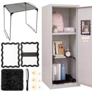 RattanView 10 Pcs Locker accessories Kit Magnetic Acrylic Mirror Plush Rug Small Comb 6 Flower Magnet Locker Organizer for Back to School Teen Student Girl Office Work Lockers Decoration Gift(Black)