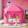Raynesys Pop Up Baby Playpen Tent with Travel Bag, Foldable Kids Play Tent Canopy, Space World Playhouse for Boys Girls, Portable with String Light