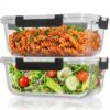 Razab 2 Pcs 1860ml / 63 Oz Large Glass Food Storage Containers with Lids - Glass Meal Prep Containers with Locking Lids for Roasting, Storing Leftover, Lunch Container, BPA Free, Microwave & Oven Safe