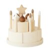 RCULWPLP Children Wooden Cake Pretend Set Toy Birthday Cake Ornament with Interlocking Pieces and Candle Posts in Unfinished Wood Suitable for Play Nursery , Double Layer Star Linden Wood Cream Cake