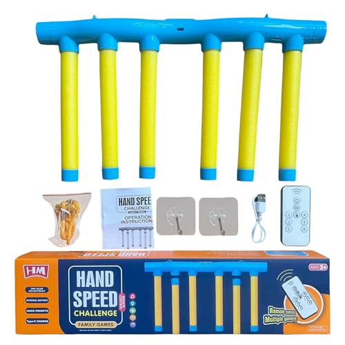 Reaction Drop Sticks Game with Remote, 3 Adjustable Speed Reflective Drop Stick Challenge for Reaction Time Training, Focus, Hand-Eye Coordination, Home, Office & Team Activities (Yellow)