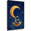 Reading Astronaut Moon Canvas Wall Art, Whimsical Book Lover Poster Print