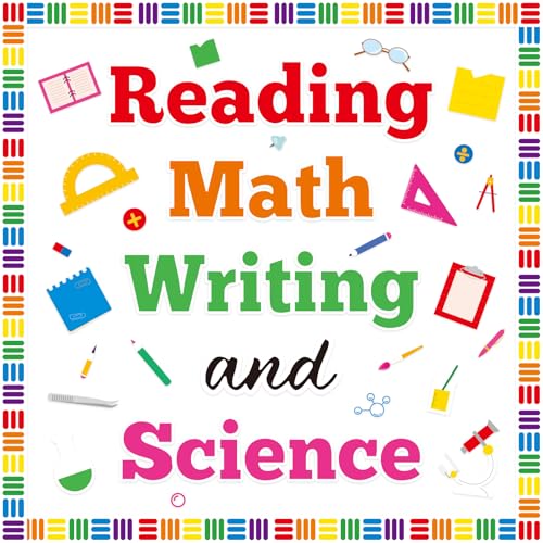 Reading Math Writing and Science Bulletin Board Set Core Subjects Decoration Math Book Paper Cutouts for Elementary Back to Wall Decor