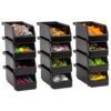 ReadySpace Small Stackable Plastic Storage Bins, 12-Pack, Black