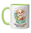 Ready To Munch And Learn Cute Puppy Lunchbox Snack Time Ceramic Mug, Light Green/White, 11oz
