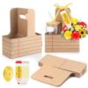 Reallnaive 24 Set Back to School 2 Cup Drink Carrier with Handle Teacher Appreciation Gifts with Pencil Greeting Card, Kraft Cardboard Coffee Caddy Carrier Flower Holder for Classroom Party Favors