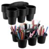 Reallnaive 6 Pack Classroom Caddy Plastic Cup Crayon Pen Holder with Handle, 6-hole Cup Storage Art Caddies Table Organizer for Drink Delivery Pencil Pen School Office Art Crafting (Black)