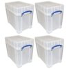 Really Useful Box 19 Liters Transparent Storage Container with Snap Lid and Clip Lock Handle for Lidded Home and Item Storage Bin, 4 Pack