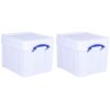 Really Useful Box 35 Liter Extra Strong Plastic Storage Box with XL Snap Lid and Clip Lock Handle for Lidded Home and Item Storage Bin, 2 Pack, White