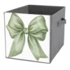 Reccmeny Soft Sage Green Linen Ribbon Cube Storage Bins