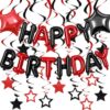 Red And Black Happy Birthday Balloons Banner With Blue Star Hanging Swirl Decorations, Red Black Star Foil Balloons For Happy Birthday Decorations Women, Men