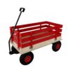 Red Wooden Wagon Cart with Folding Handle, Heavy Duty All-Terrain Kids Wagon for Outdoor, Garden, Camping, and Beach - Classic Pull-Along Utility Wagon