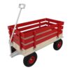 Red Wooden Wagon Cart with Folding Handle, Heavy Duty All-Terrain Kids Wagon for Outdoor, Garden, Camping, Beach & Playtime - Classic Pull-Along Utility Wagon