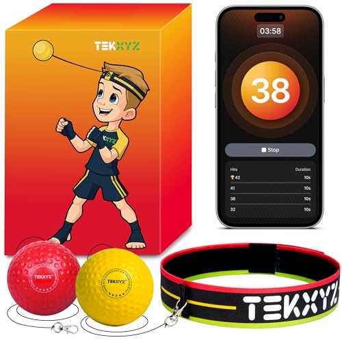 Reflex Ball with Companion App & Online Community, 2 Difficulty Levels Boxing Ball with Headband for Reaction, Agility, Punching Speed, Fighting Skills & Hand-Eye Coordination Training