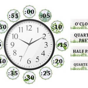 Relaxweex 16 Pcs Telling Time Bulletin Boards Eucalyptus Analog Clock Practice Learning to Tell Time Magnetic Number Labels for Back to School Teacher Education Supplies Classroom Decorations(Eucaly)