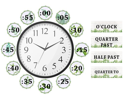Relaxweex 16 Pcs Telling Time Bulletin Boards Eucalyptus Analog Clock Practice Learning to Tell Time Magnetic Number Labels for Back to School Teacher Education Supplies Classroom Decorations(Eucaly)