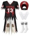 ReliBeauty Zombie Football Player Costume for Kids, Halloween Uniform Set, Red, 150