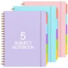 Resurhang 3 Pcs Spiral Notebook 5 Subject Notebooks Journal A4 8.5" x 11" with Removable Dividers College Ruled 300 Pages Thick Spiral Writing Journal for Women Men Work School, Purple Pink and Blue