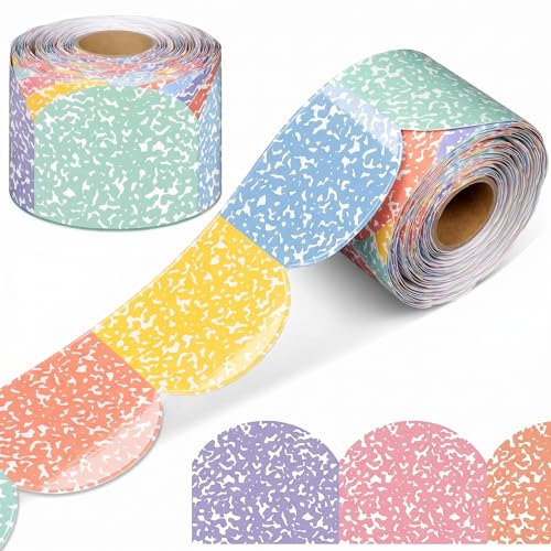 Resurhang 65.6 ft Bulletin Board Borders Scalloped Roll Classroom Trim Decoration for Chalkboards Whiteboard School Office Party Wall Desks Windows Doors Lockers(Pastel,Composition)