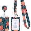 Retractable ID Badge Holder with Floral Lanyard, Breakaway Safety Buckle for Teachers, Office Staff, Complete 3-Piece Set Includes Reel, Sleeve, Neck Strap.