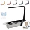 Retractable Sink Organizer, Telescopic Sink Storage Rack with Towel Bar，C