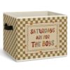 Retro Checkered Storage Bin, Quote Toy Chest with Reinforced Handles