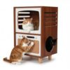 Retro TV Wooden Cat House 2 in 1 with Scratching Board 2 Tier