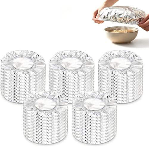 Reusable Aluminum Foil Food Covers for Picnic Party – Elastic Heat-Resistant Covers for Bowls, Insulation Covers for Meals Prep Vegetables Fruits Leftovers Refrigerator Storage (30pc)