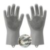 Reusable Rubber Silicone Dishwashing Gloves for Kitchen, Grey