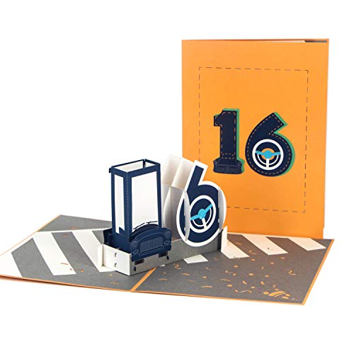 Ribbli 16th Birthday Card, Handmade 3D Pop Up Car Birthday Card for Boy Girl,16 Years Old Birthday Gift for Car Enthusiast, with Envelope