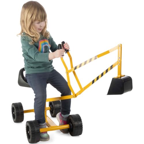 Ride on Excavator Toy for Sandbox or Beach - Heavy Duty Metal Sand Digger Excavator for Kids with Wheels and 360 Degree Rotating Seat - Kids Outdoor Play Equipment for Sand, Dirt, or Snow by Hey Play